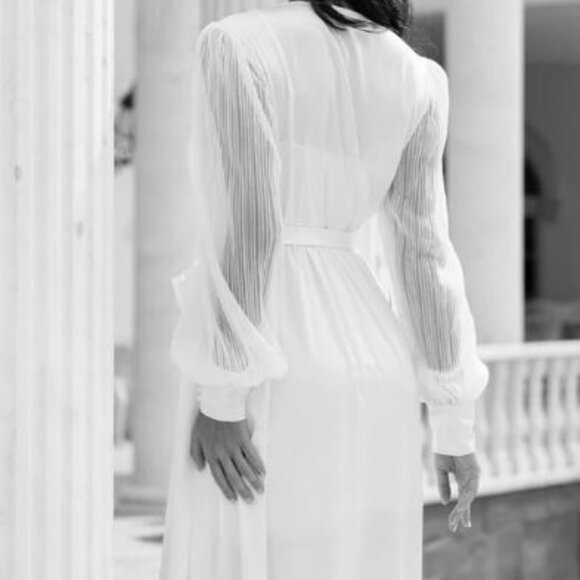 LeRose- Alaina Pleated Sleeve Satin Bridal Maxi- Includes slip - Picture 7 of 7